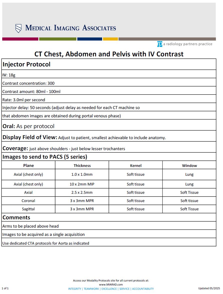 CT Chest Abdomen and Pelvis with IV Contrast 05-2025